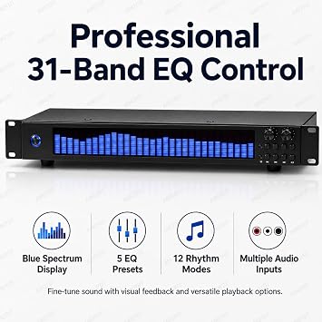 31-band Graphic Equalizer, 31-segment Spectrum Analyzer With Led Display, 12 Rhythm Modes, 5 Eq Presets, Optical Coaxial Usb Inputs For Home Theater, Ktv, Studio And Dj Audio Systems