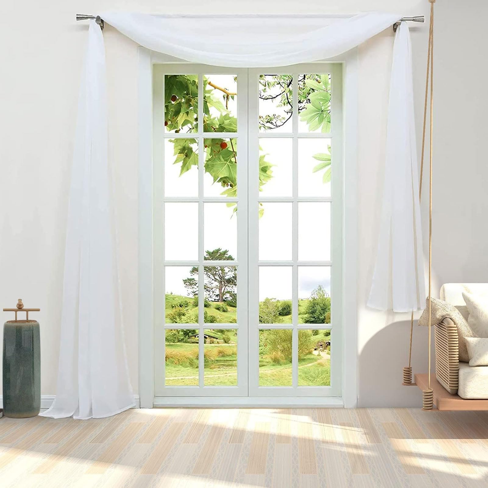 HUHJYUGE Voilage Arche Mariage Tenture Mariage Translucide Tulle Mariage Decoration Voilage Mariage Tenture Arche Mariage, pour Déco Fête Cérémonie Rideaux Salon (1 75x550cm)