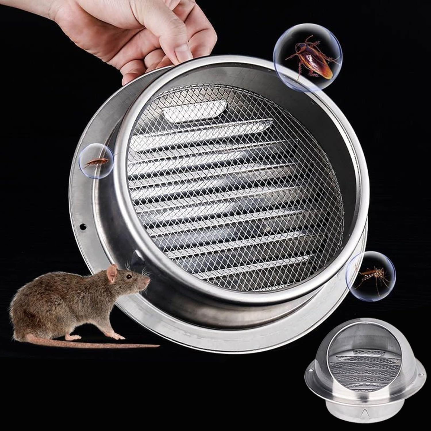 Spherical Air Ventilation Outlet Hood, 304 Stainless Steel Soffit Vents With Built-in Screen Mesh, Weatherproof Round Wall Vent Outlet Cover For Kitchen Bedroom Bathroom Office(Silver 125mm/5in)