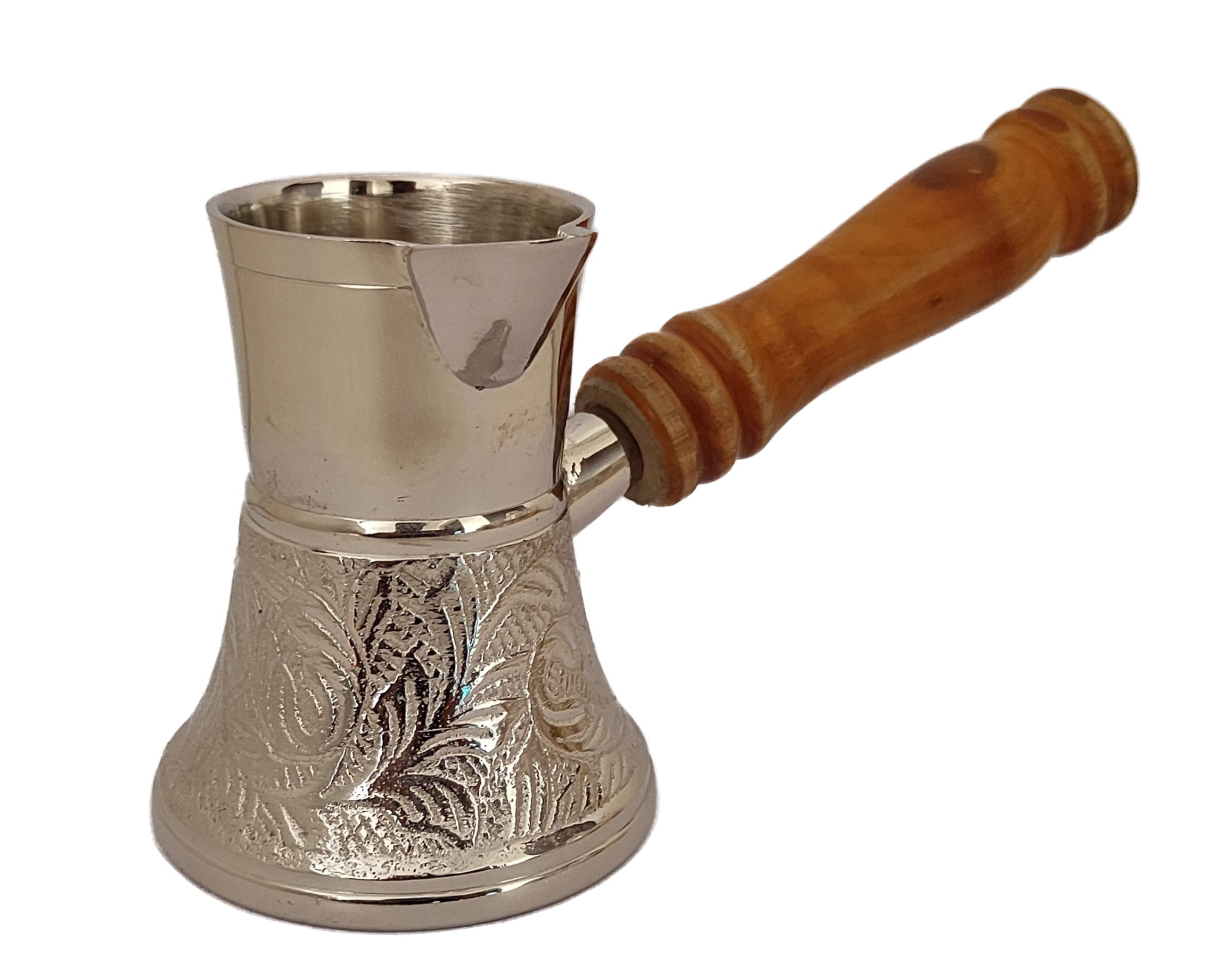 Sharvgun Tureckie greckie liście arabskie srebrny odcień mosiężny dzbanek do kawy płyta kuchenna ekspres do kawy Cezve Ibrik Briki z drewnianym uchwytem 140 ml