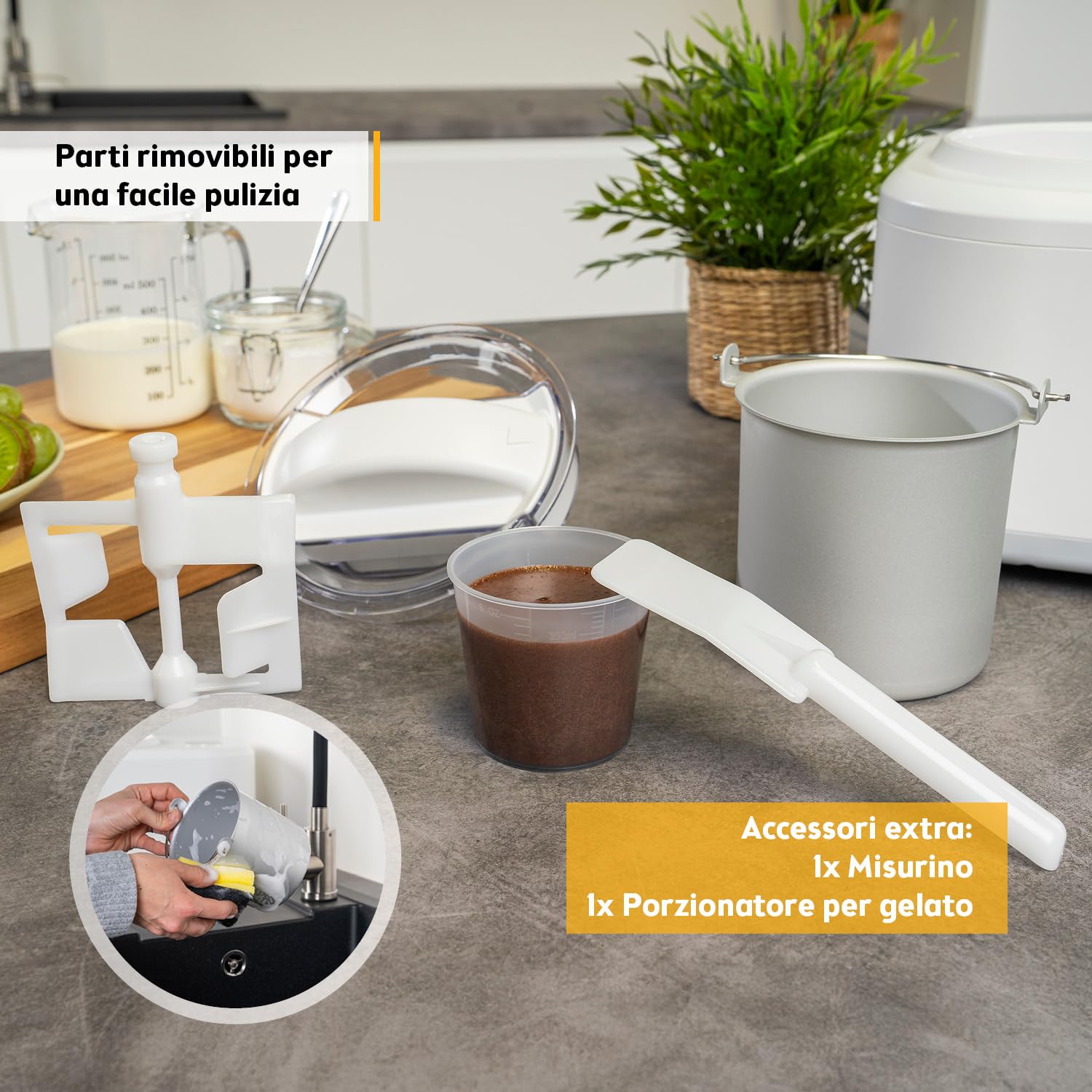 TZS First Austria - Gelatiera 1L con Compressore 3-in-1-100W Macchina per Gelato Autorefrigerante per Frozen Yogurt, Sorbetti e Gelato - Bianco