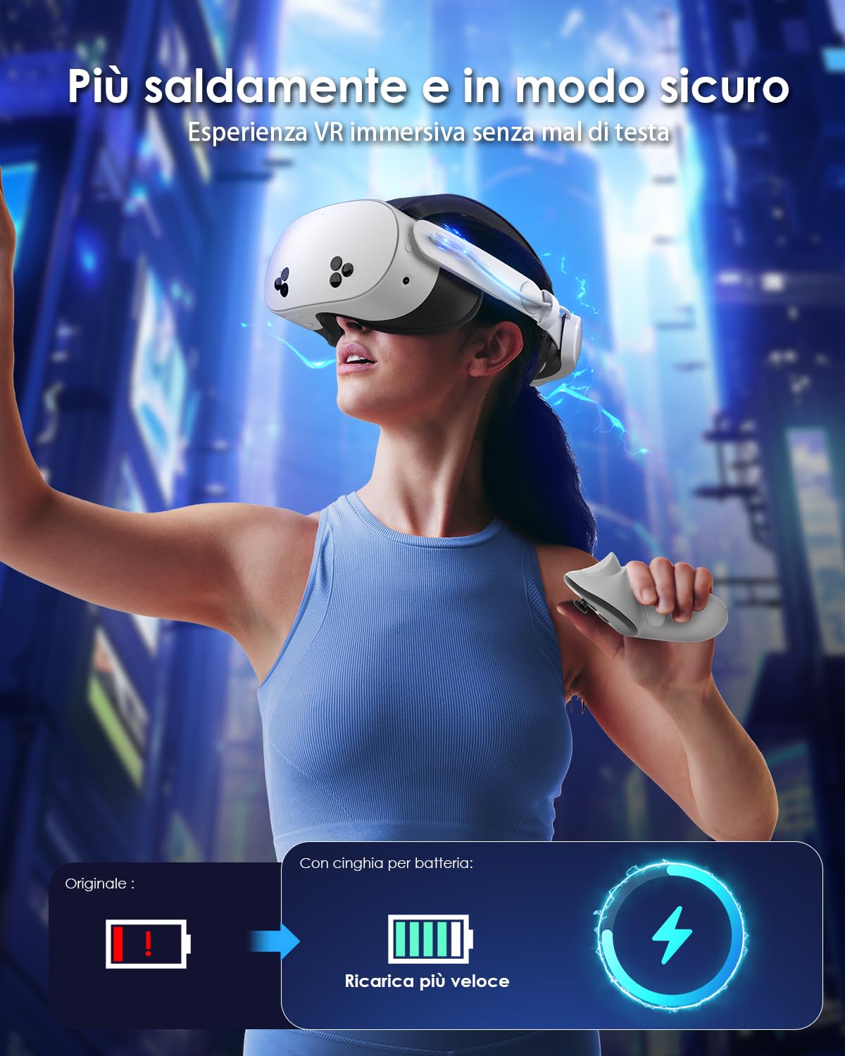 vr Battery Head Strap per Quest 3/Quest 3S Elite Strap con batteria a ricarica rapida da 8000 mAh, cinturino bilanciato per Quest 3 per Quest 3S accessori