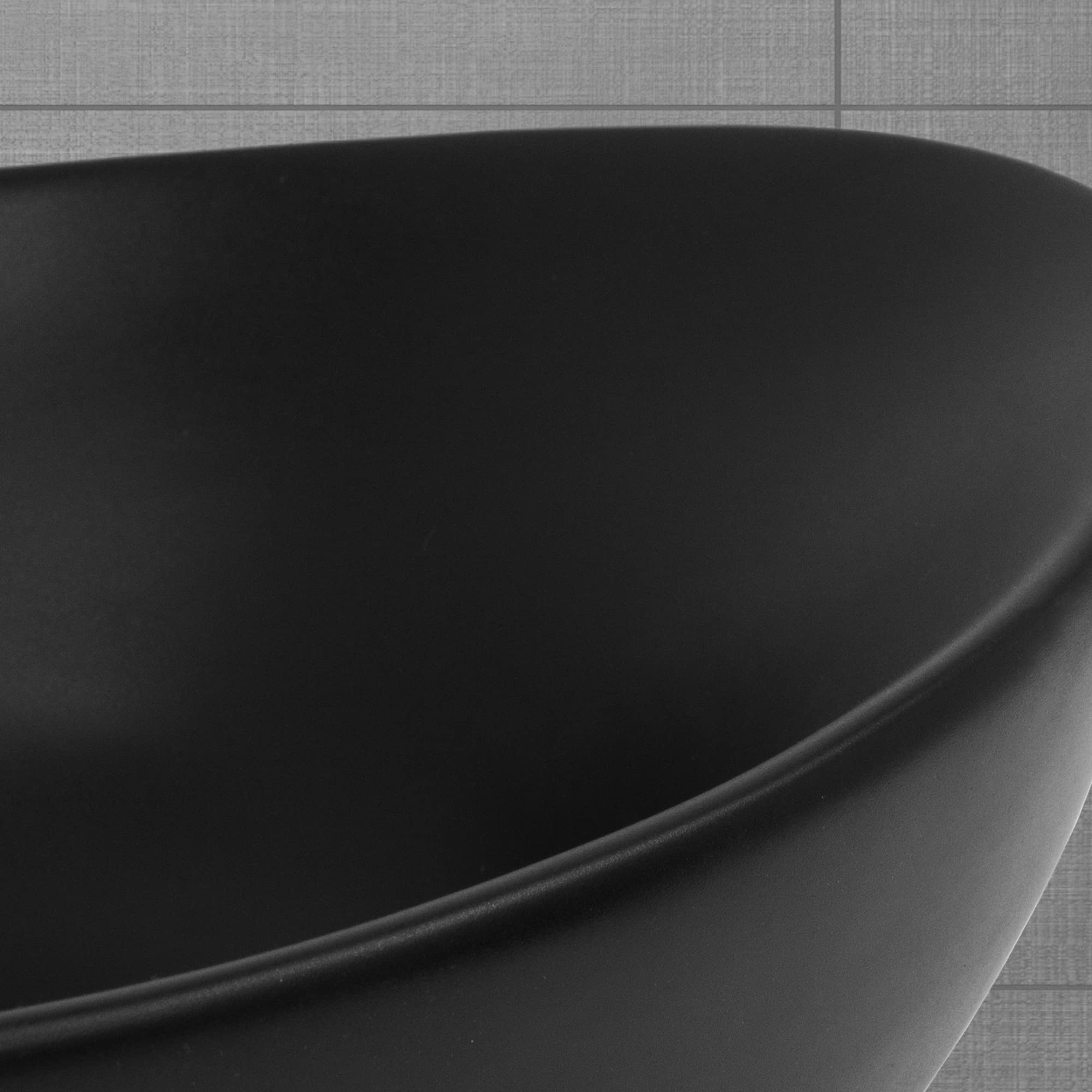 ML-Design Lavabo da Appoggio 41x33,5x14,5 cm in Ceramica Nera Opaca Lavello Ovale Lavandino Design Semplice Moderno con Foro di Scarico Lavamani Vaschetta Elegante da Bagno Toilette WC Sanitari Casa