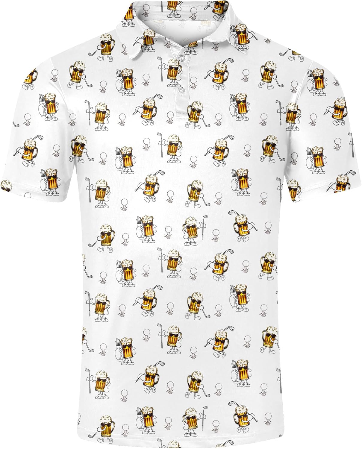 Fanient Men Golf Polo Shirts Short Sleeve 3D Printed Dry Fit Moisture Wicking 4-Way Stretch Summer Athletic Polo Shirts