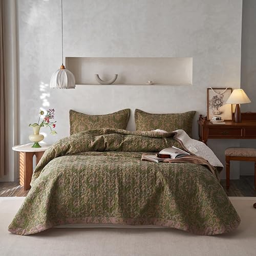 EAVD Vintage Style Floral Quilt Set King Soft Cotton Chic