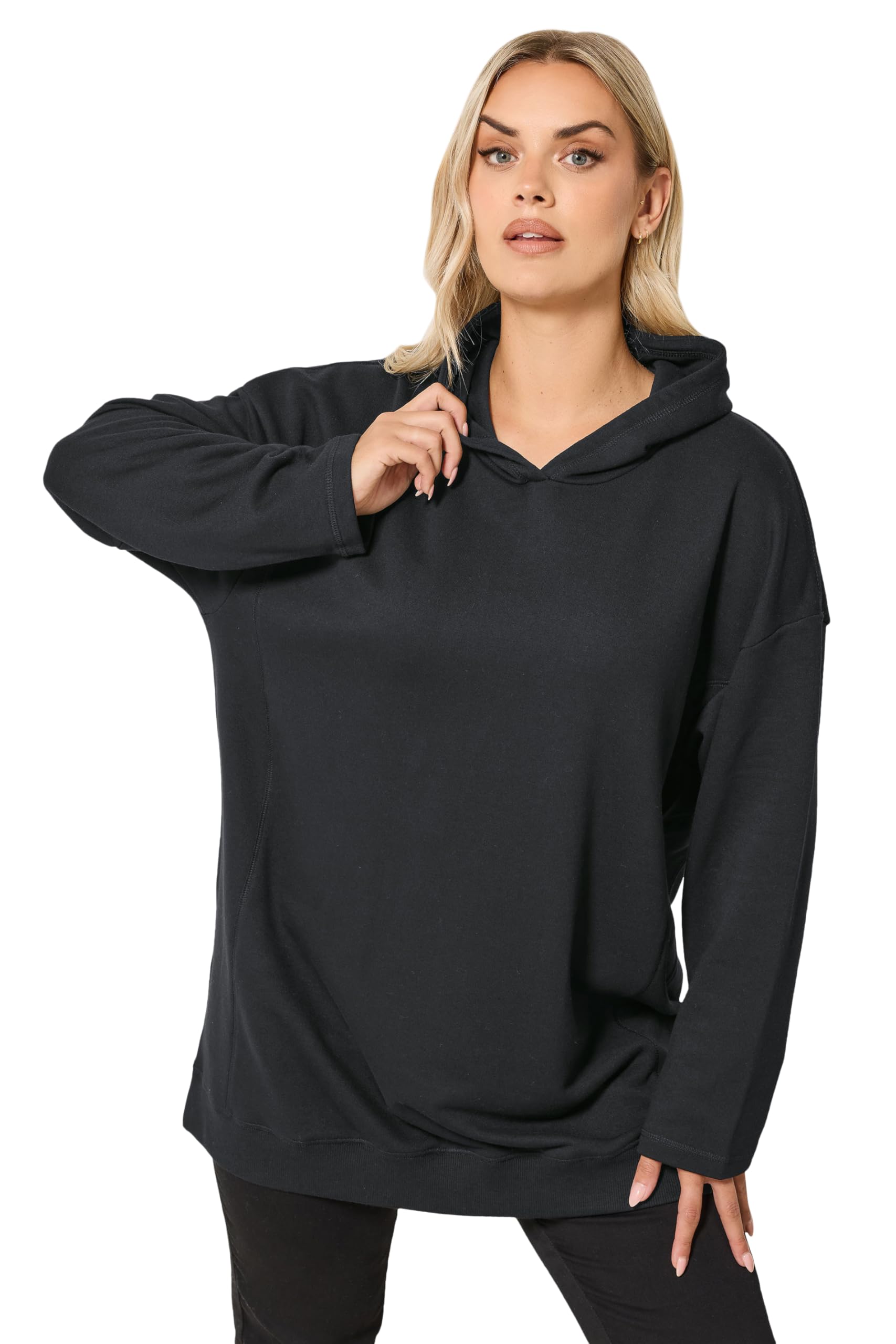 Yours Women's Seam Detail Hoodie in Black | Size: 26-28