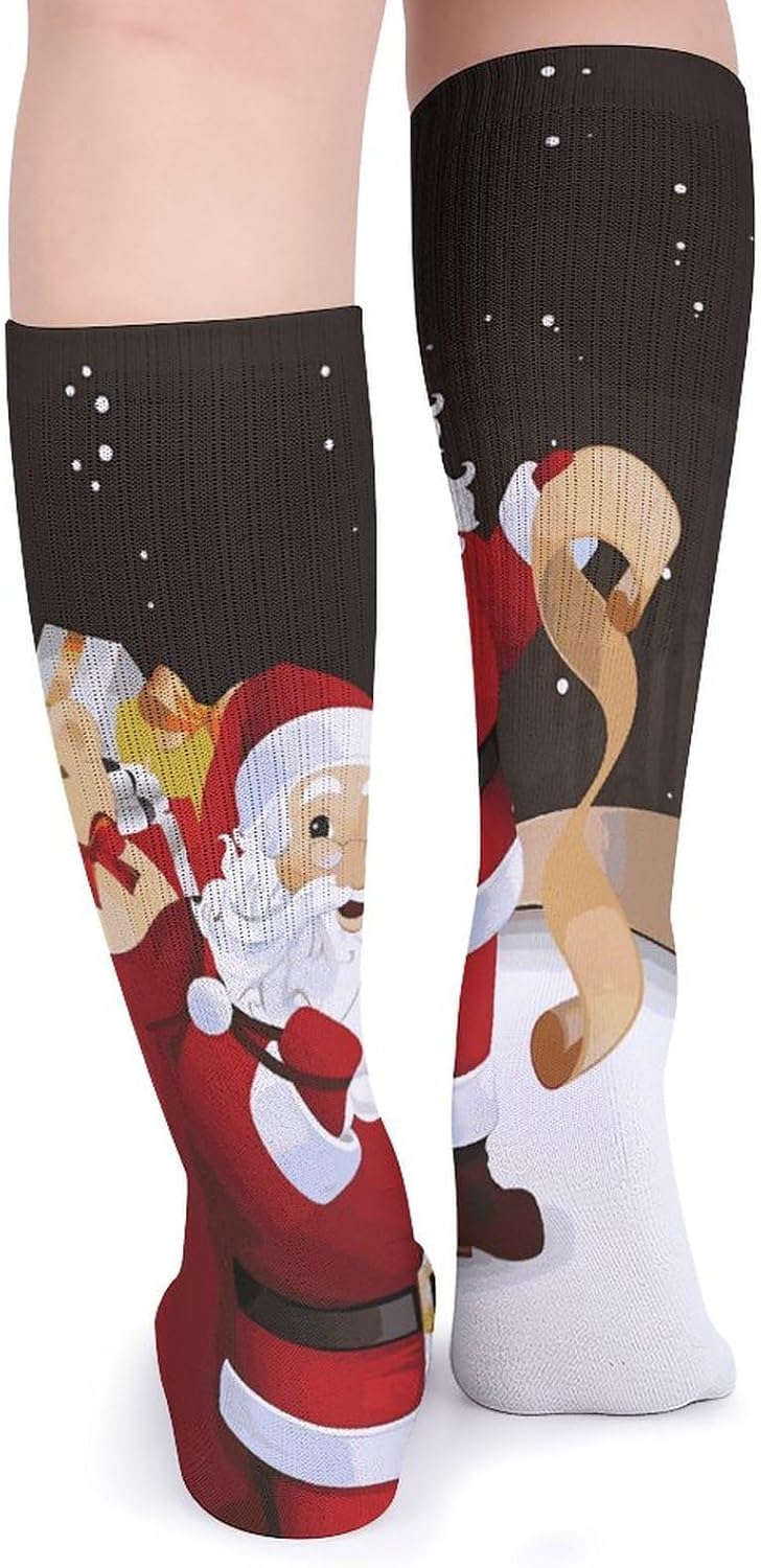 Breathable Crew Sock, Moisture Wicking, Athletic Calf Socks, Cozy | Merry Christmas Compression Socks for Women Men, Lightweight High Work Socks for Business, Casual