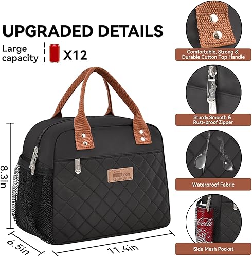 Miniatura 2 de HOMESPON Bolsa de almuerzo aislada para mujeres, hombres y adultos, con bolsillo frontal, lonchera contenedor, bolsa enfriadora para el trabajo,