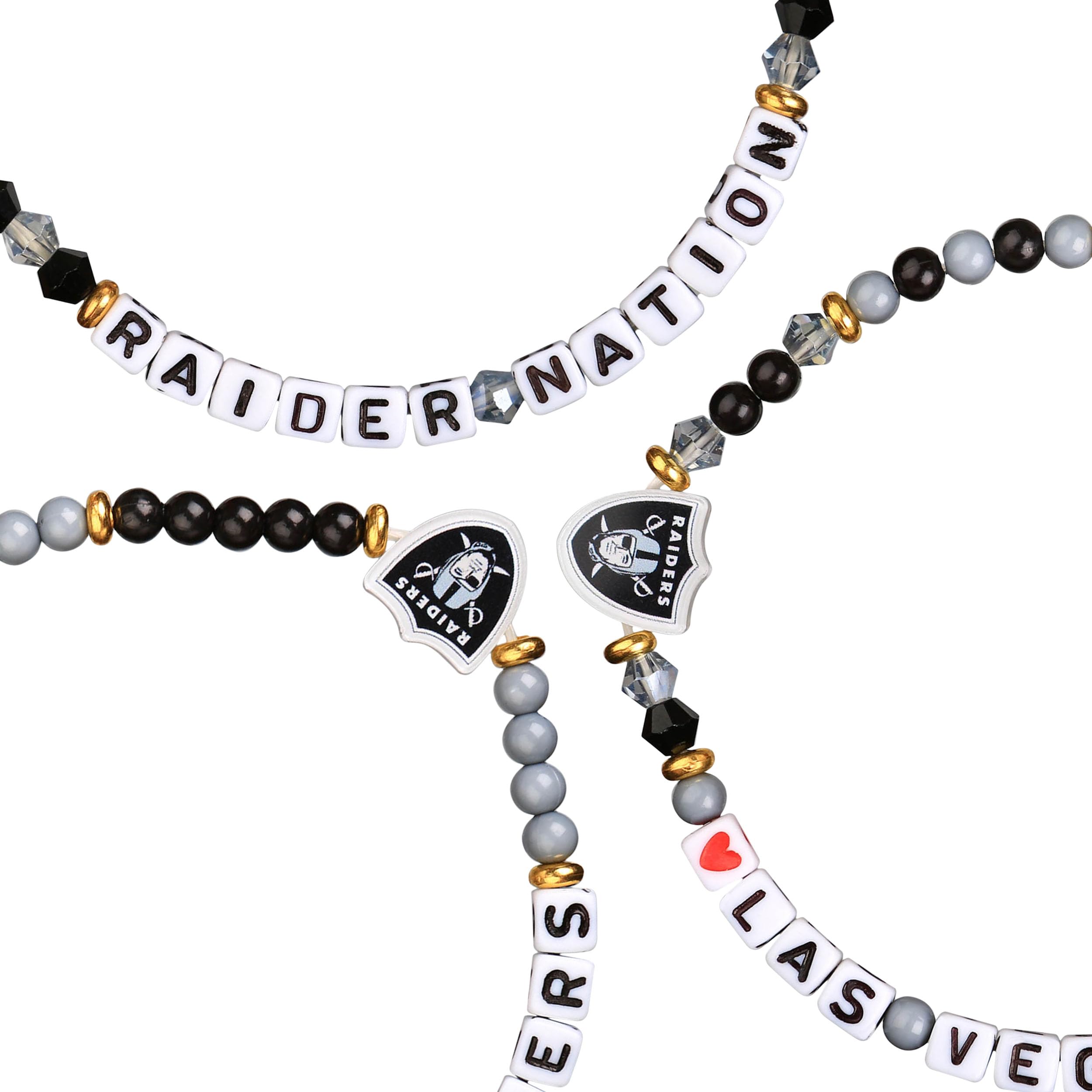 FOCO Las Vegas Raiders NFL 3 Pack Team Friendship Bracelet, Gems, One Size