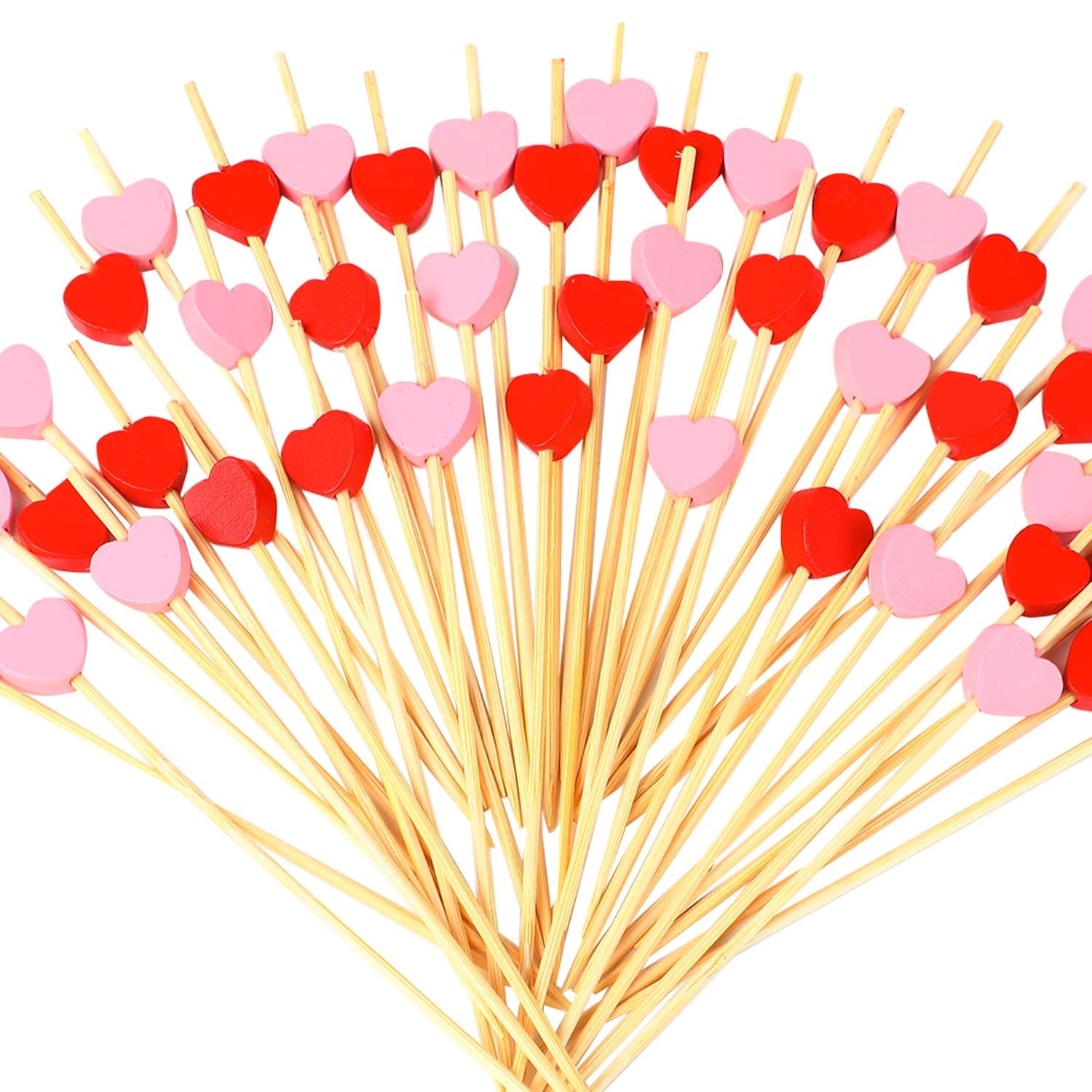 200 Pezzi Atuzzicadenti Cuori, Rosso Rosa Stecchini per Aperitivo Cuori, Stuzzicadenti Feste in Legno Cuore per Torte Frutta Dessert Cibo San Valentino e Matrimoni (Rosso Rosa-A)