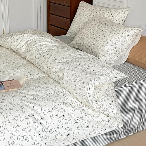 Miniatura 3 de BlueBlue Juego de funda de edredón con diseño de conejo tamaño Queen, 100% algodón, ropa de cama para niños, niñas, adolescentes, con dibujos