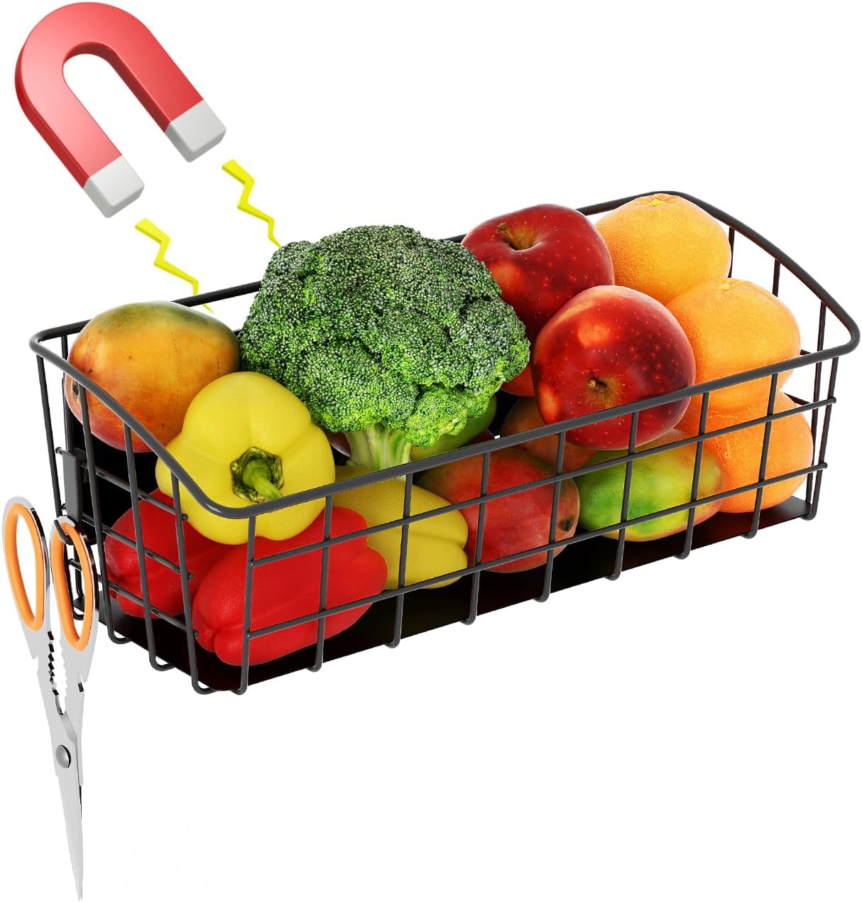 4-Pack Magnetic Spice Rack for Refrigerator, Versatile Magnetic Shelf Organizer with 4 Hooks for Kitchen Storage, Large Capacity Spice Rack for Fridge, Oven, or Cabinet - Black