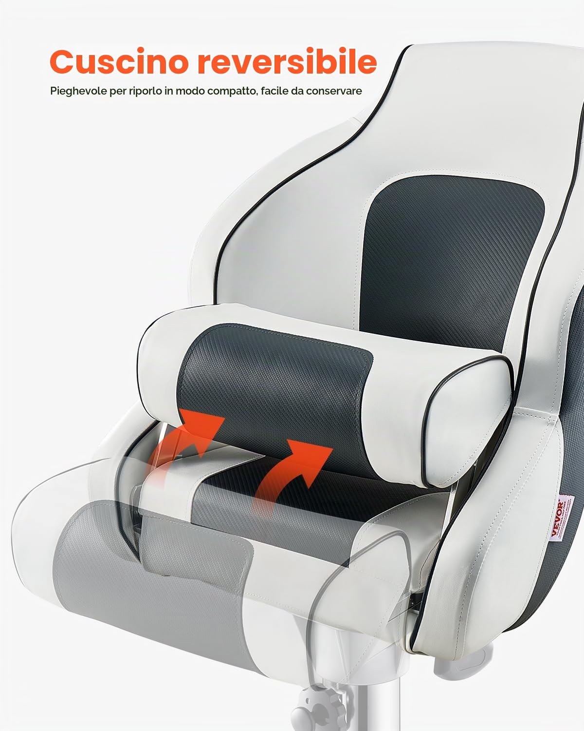 VEVOR Sedile per Barca, Schienale Alto, Sedile Ribaltabile per Barca, con Cuscino in Spugna Spessa e Pelle Impermeabile, Design Ergonomico, per Barche, Yacht, Navi, Bianco e Grigio
