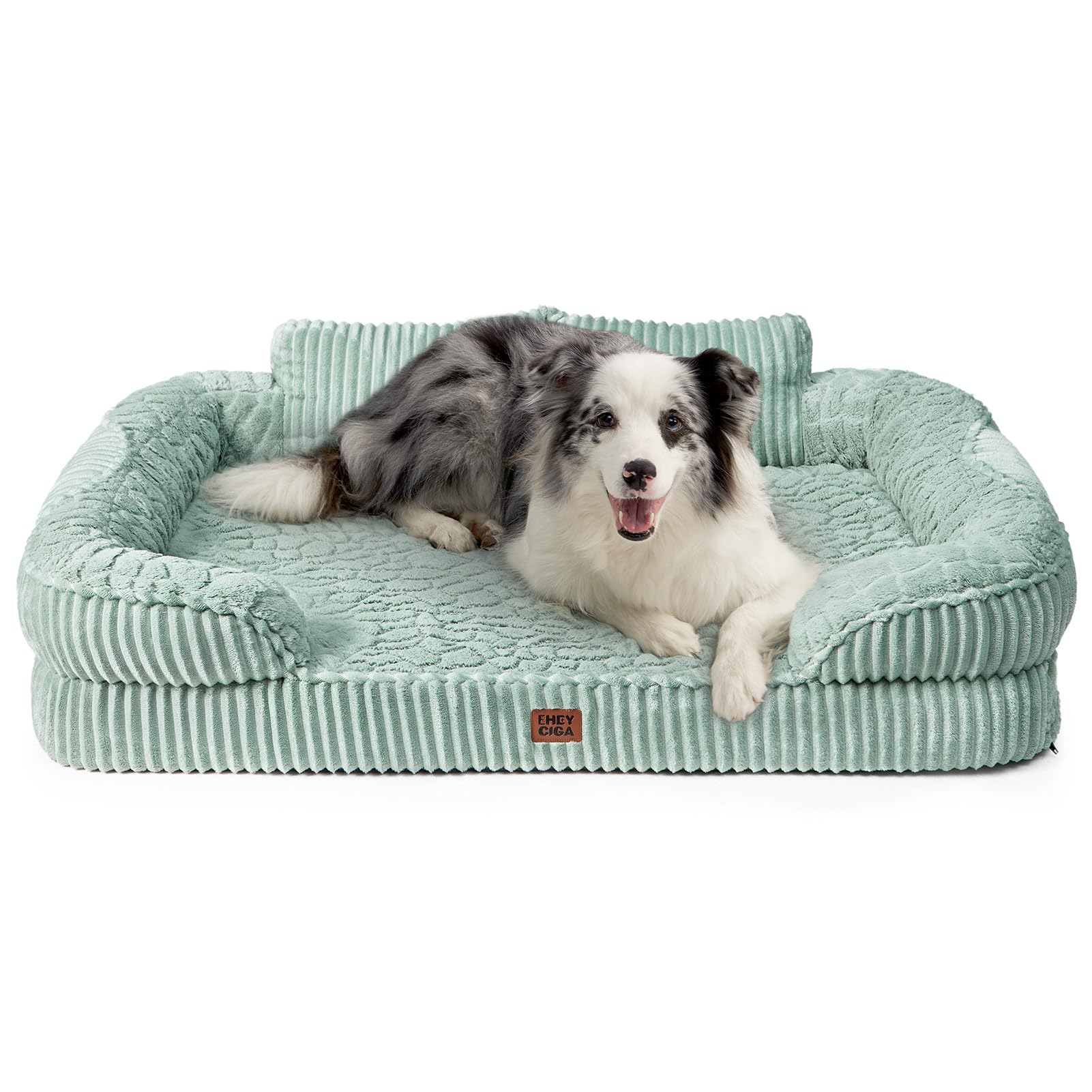 EHEYCIGA Orthopedic Dog Bed XL, 104x69x18cm Extra Large Memory Foam Dog Bed Sofa with Sides and Waterproof Liner, XLarge Pet Couch with Washable Removable Cover and Non-Slip Bottom, Green