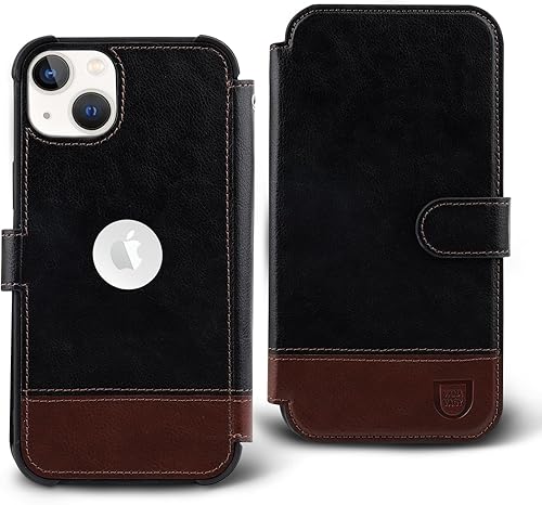 VANAVAGY Funda tipo cartera para iPhone 13 5G para mujeres y hombres, funda de piel con bloqueo RFID y soporte para muñeca, carga inalámbrica, con