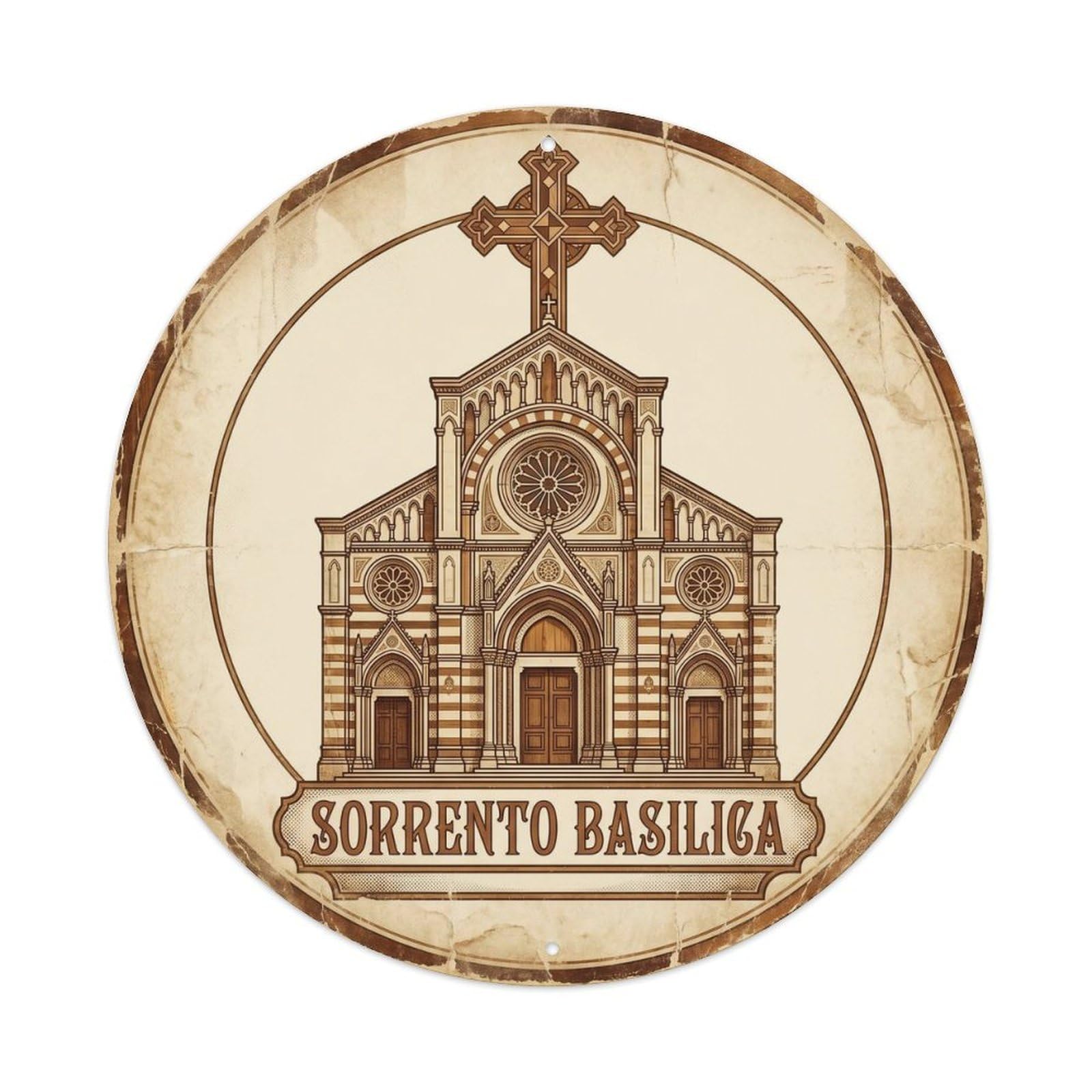 Olhnbad Style Basilica Wood Cross Culture Sorrento Travel Heritage Metal Tin Sign