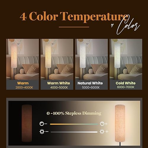 Miniatura 4 de Lámpara de pie para dormitorio, sala de estar, oficina, con control remoto, moderna sala de estar, LED, temperatura de 4 colores y atenuador