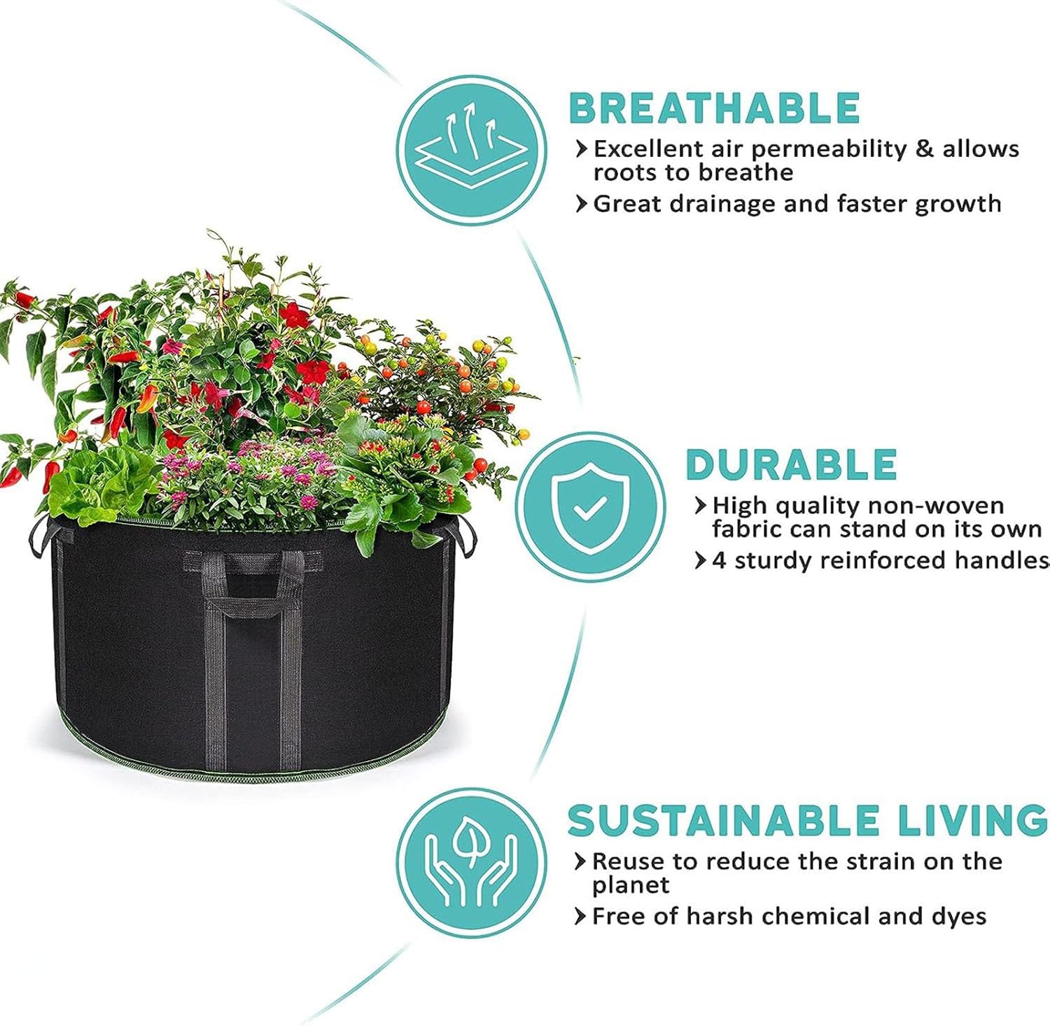 2 Pack Vegetable Grow Pots, 50 Gallon Extra Large Raised Bed Bag Round Planter Garden Grow Bags, Felt Fabric Breathable Planting Container Grow Bag Planter Pot for Plants