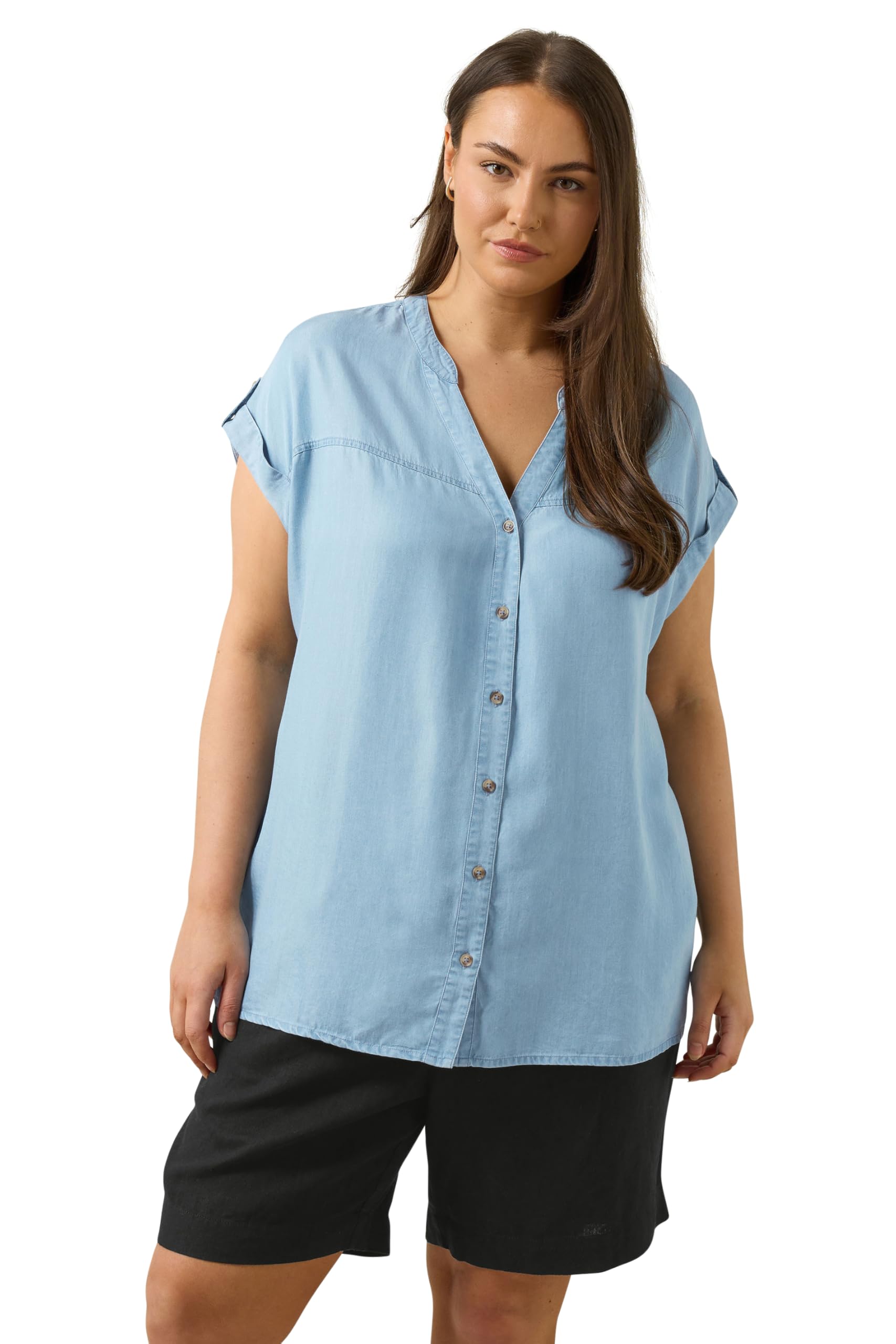 Evans Women's Short Sleeve Denim Shirt Blue Size 22-24