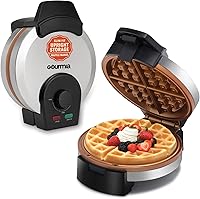 Gourmia Belgian Waffle Maker: Compact Upright Storage, Adjustable Browning, PFAS-Free Nonstick Ceramic Plates, Stainless Steel