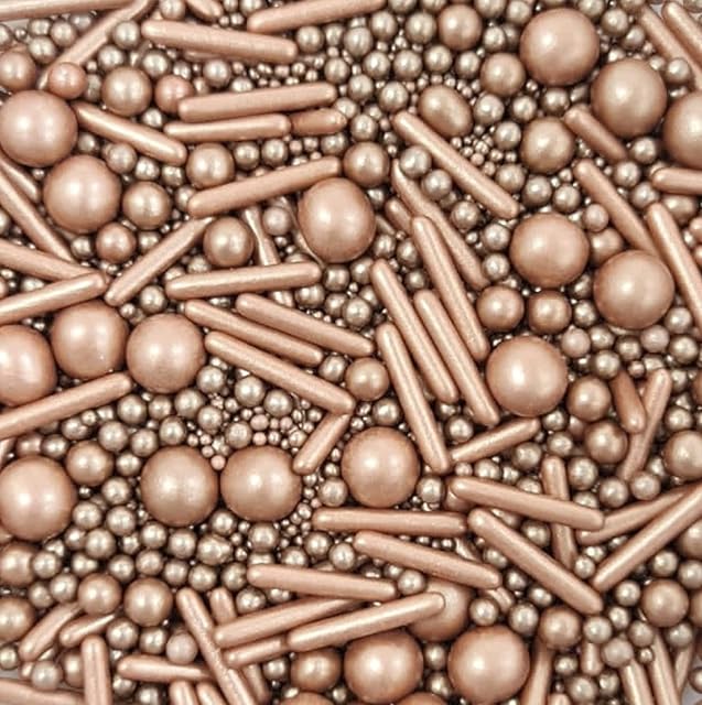 oh so glitter Rose Gold Sprinkles - chocolate balls rods pearls 100s and 1000s mix blend cupcake cake toppers metallic bronze