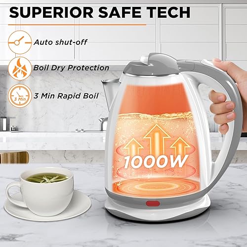 Miniatura 3 de 1 hervidor eléctrico, calentador de agua inalámbrico de 1.8 litros, sin BPA, hervir rápidamente con apagado automático, diseño antiquemaduras, ideal