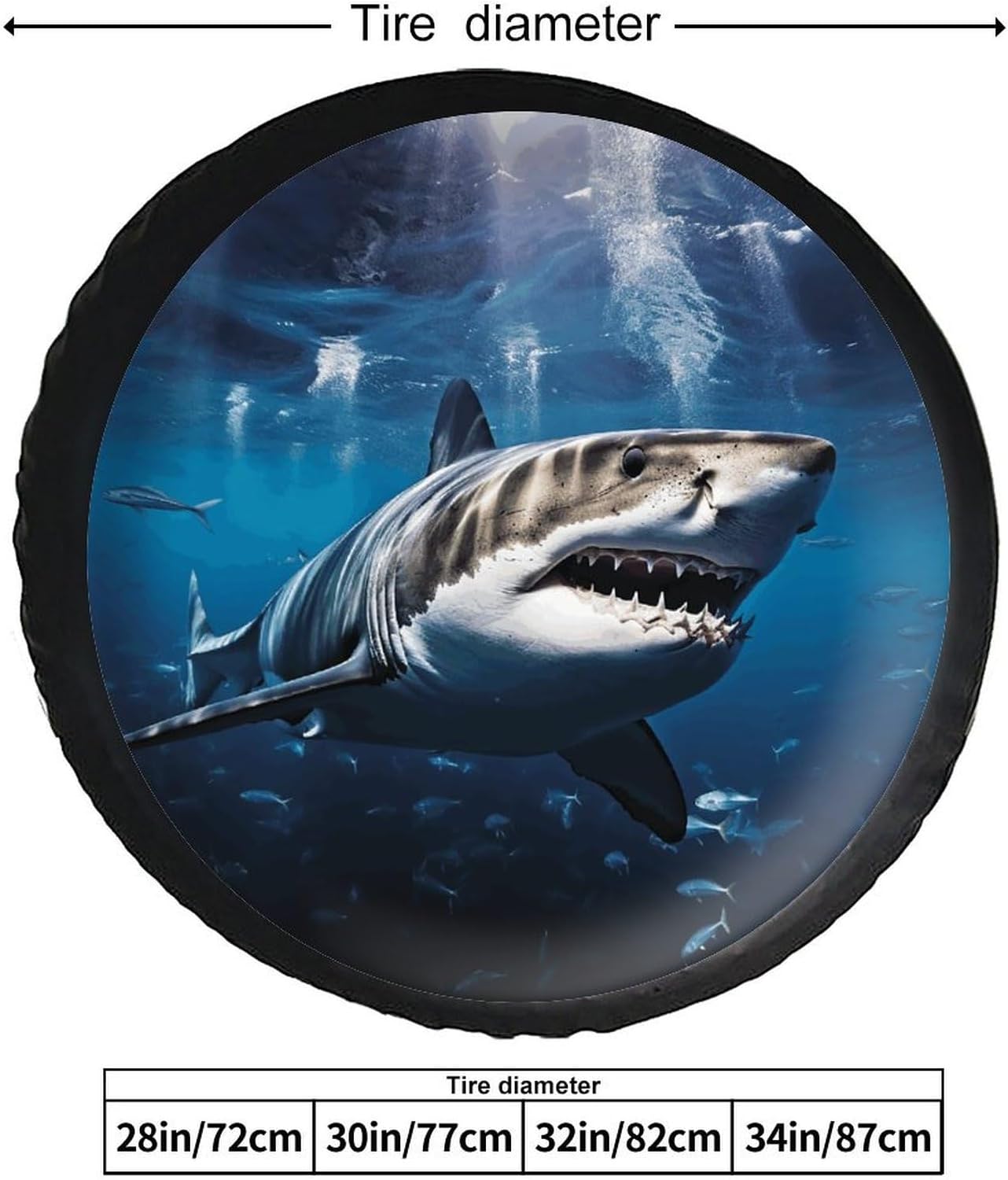 28"-34" Thickening Spare Tire Cover Great White Shark Waterproof Leather Tire Wheel Cover for Trailer Jeep RV SUV