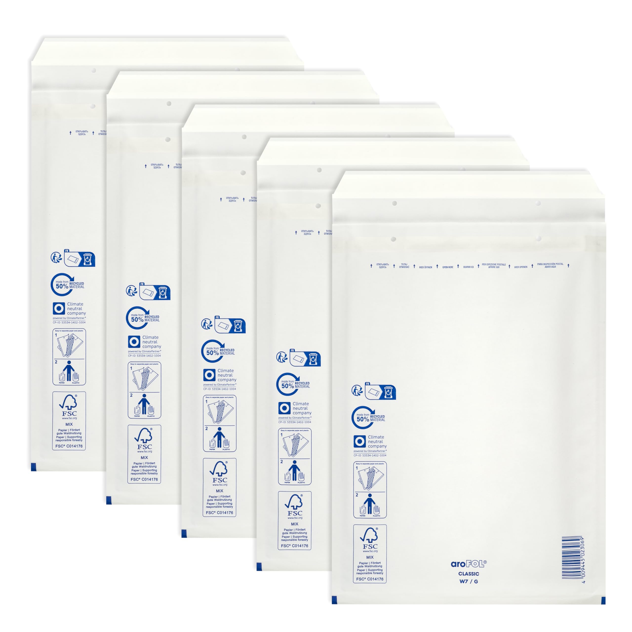 ÖKI Bubble Envelopes with Adhesive Strips, Pack of 5, A4 Padded Envelopes, White
