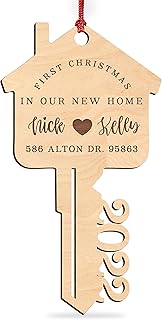 First Christmas in Our New Home, Personalized 2022 Key Christmas Ornament w/Your Address & Names, Custom Laser Engraved 4