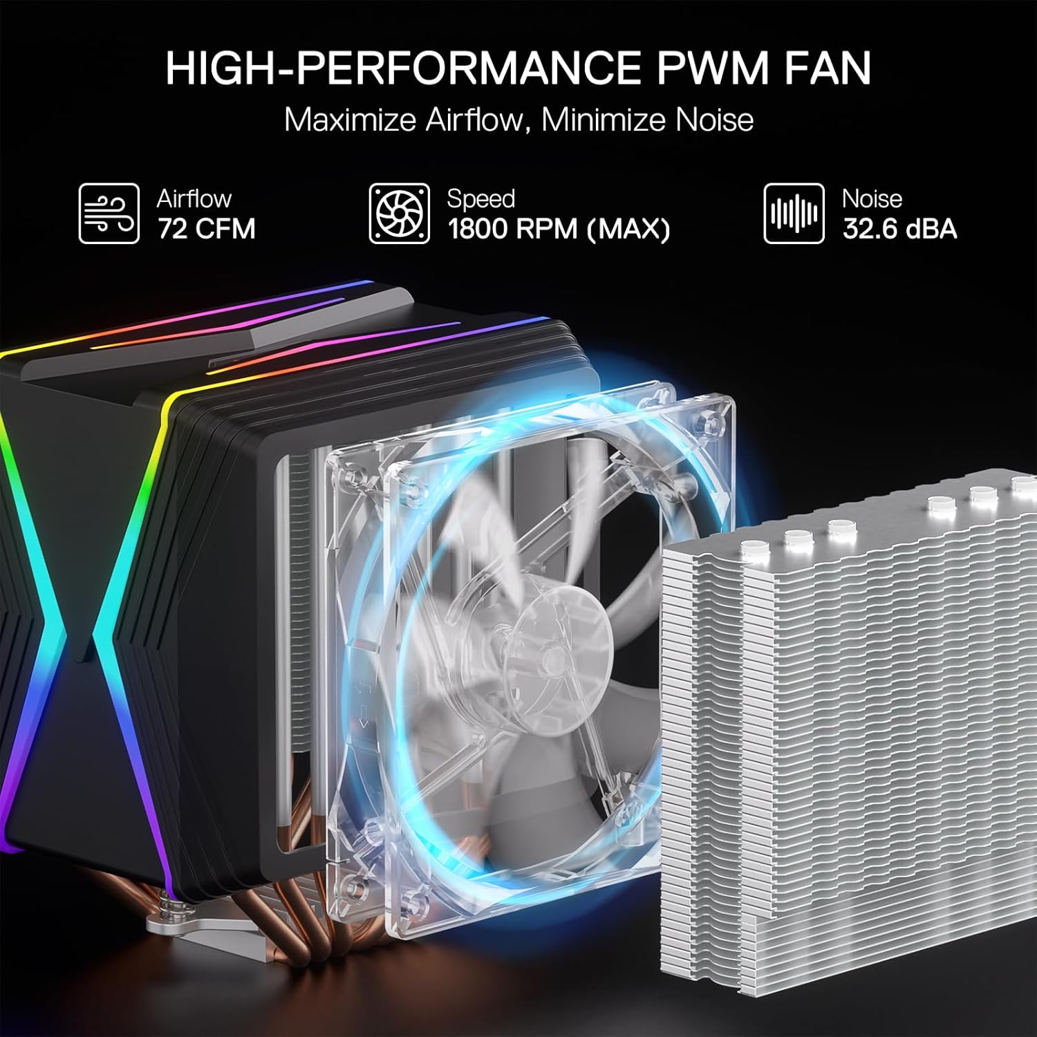 Redragon C218 Dual Tower CPU Air Cooler, A-RGB CPU Cooling Fan, 120mm PWM Low Noise, 6 Heat Pipes Aluminium Heatsink PBT Shell Cover, for Intel 1700/115X/1200, AMD AM4/AM5