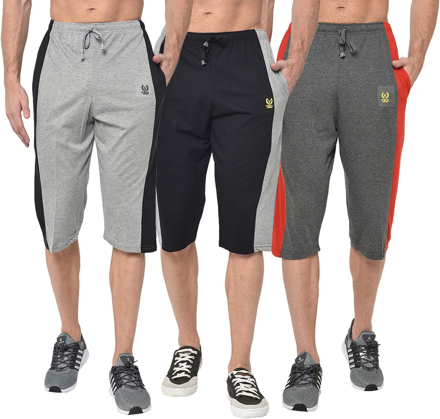 VIMAL JONNEY Multicolor Cotton Blended Regular Fit Three Fourth Capri for Men(Pack of 3)