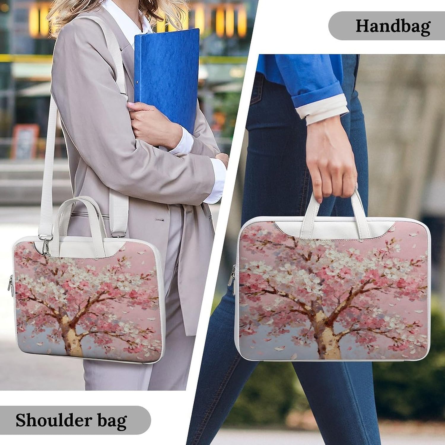 Oil Painting Tree 37x28cm White-style Laptop Bag Leather Tablet Computer Briefcase Large Capacity Work Business Tote Bags for Office