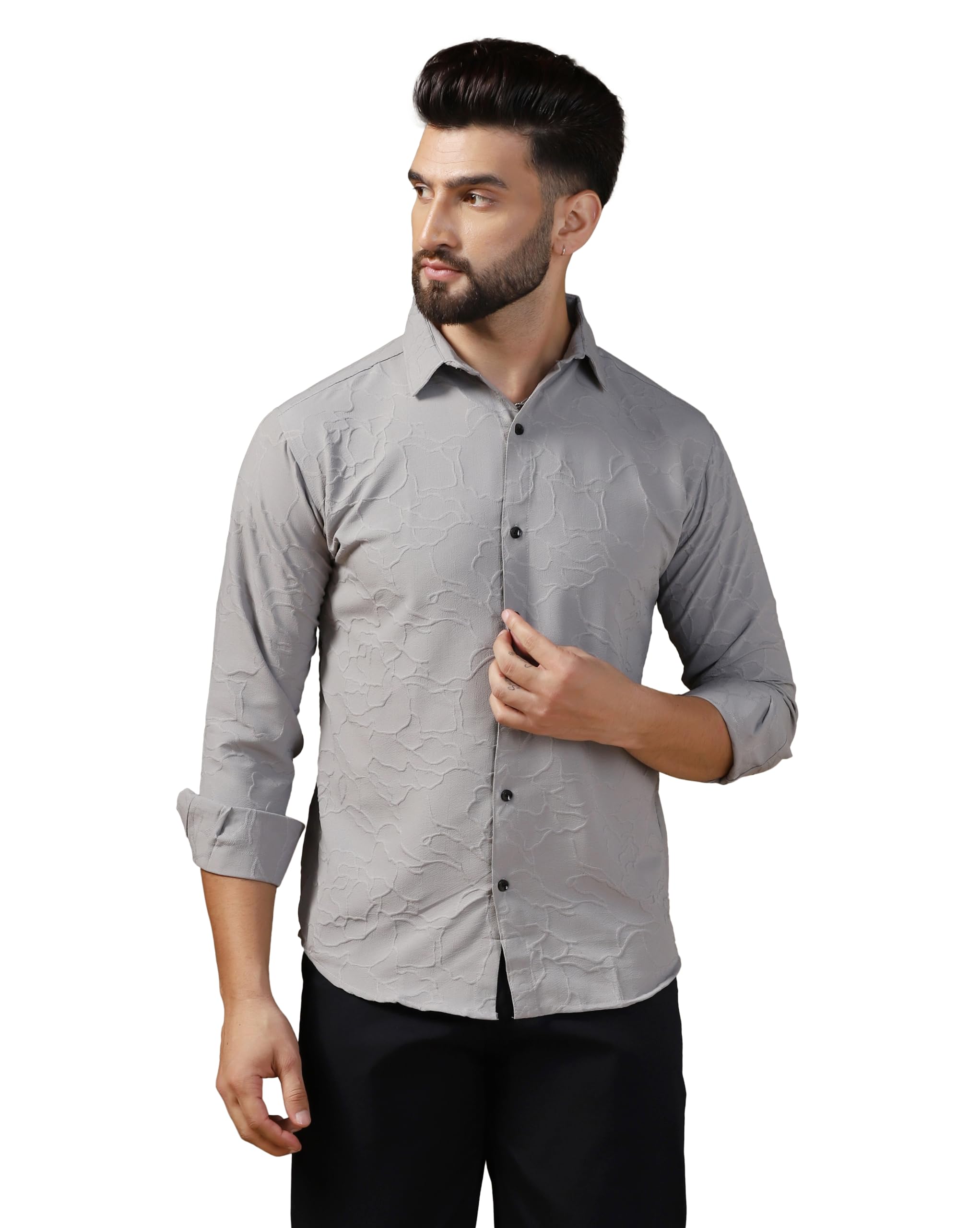 TAGDO® Men's Full Sleeve Spread Collar Shirt||Cotton||Casual Shirt for Men (RF-Wave-Shirt-2017-Grey-S)