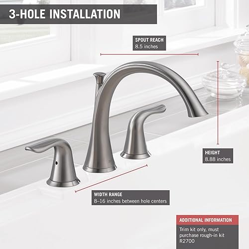 Miniatura 2 de Delta Faucet Lahara - Grifo de bañera romano de 2 manijas, grifo de bañera de níquel cepillado, grifo de bañera romana, grifo de bañera Delta Roman,