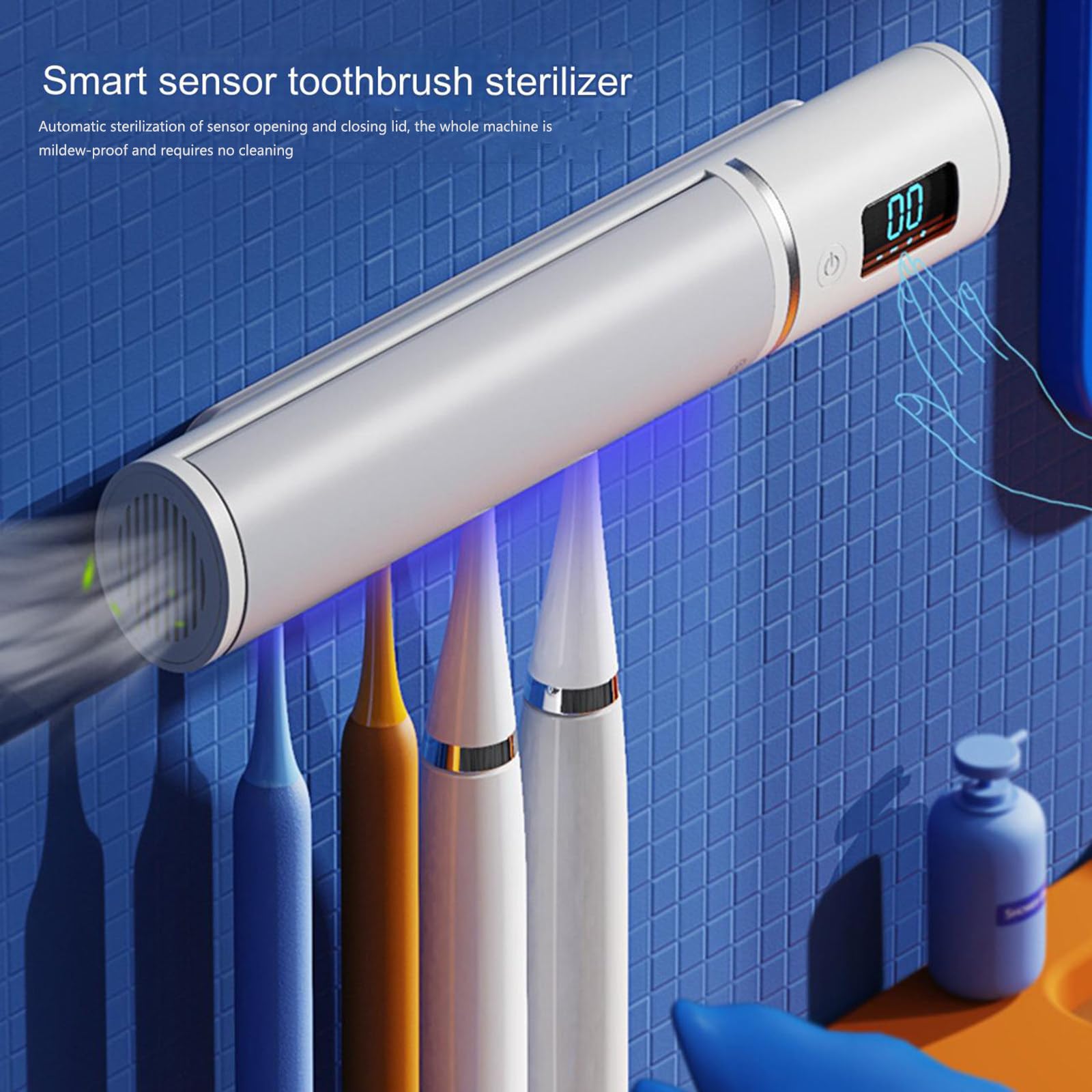 Estante de almacenamiento de cubierta de apertura automática de inducción inteligente para cepillo de dientes, soporte para cepillo de dientes sin perforaciones para baño