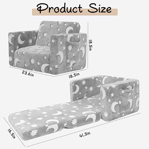 Miniatura 2 de SLIGUY Sofá para niños, sofá plegable para niños, sofá convertible para niños pequeños, sofá extraíble que brilla en la oscuridad para niños y niñas