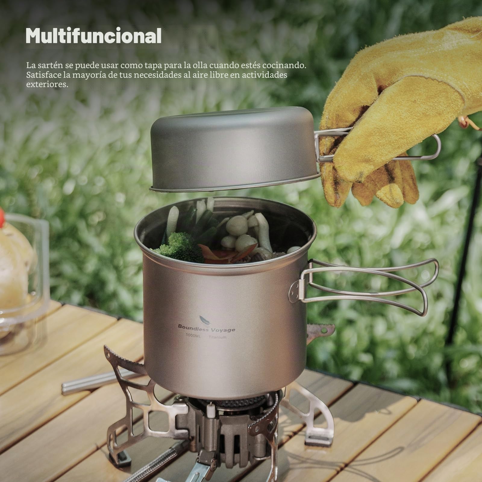 Boundless Titanium Pot Bowl con empuñadura Plegable Juego de vajilla de Cocina de Picnic para Acampar al Aire Libre