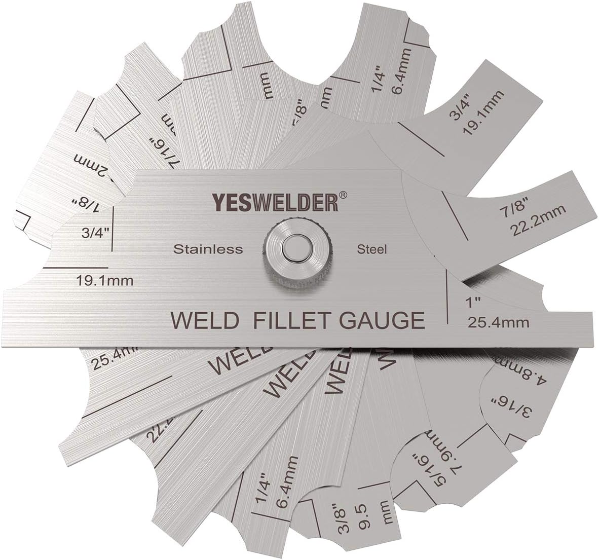 YESWELDER MG-11 Metal Weld Fillet Gages Set (7PCS) 1/8''-1'' Welding Inspection Test Ulnar MM & inch