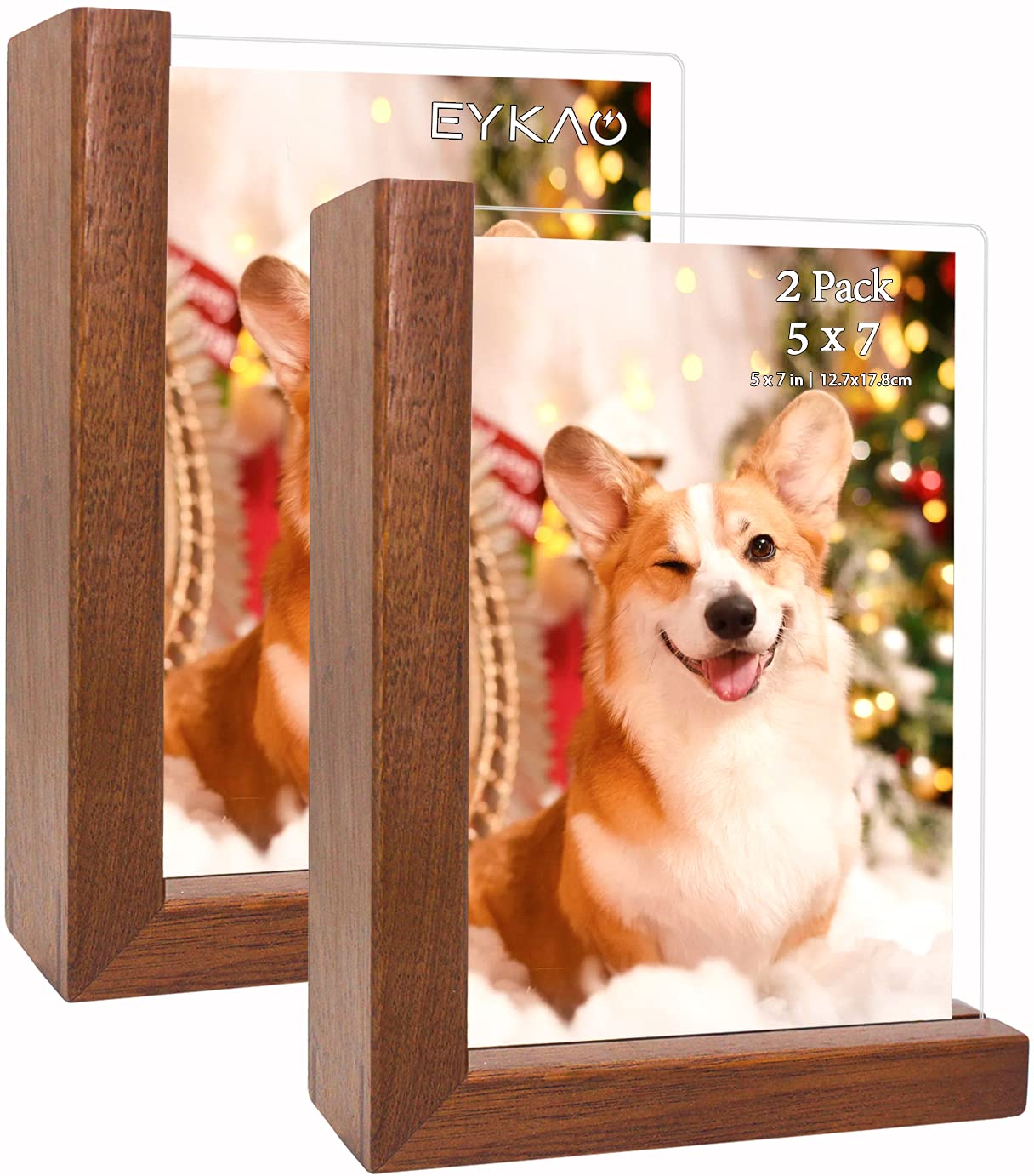 Eykao 5x7 Picture Frames Sets of 2, Wood Rustic Dark Double Sided Photo Frame for Desktop, Creativity Frame With HD Acrylic Cover and Wooden Base, Suit for Office, Home Decor（Horizontal + Vertical）