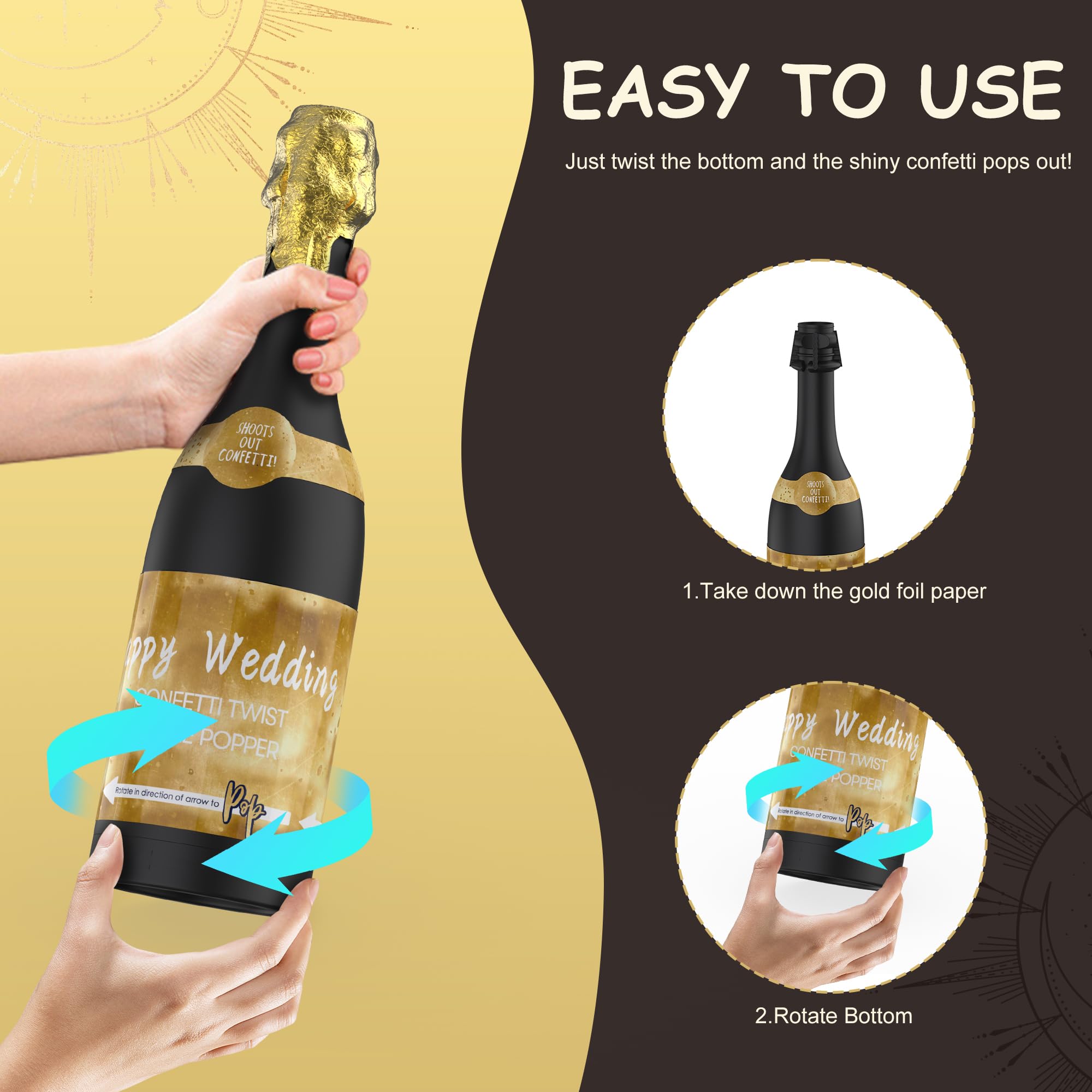 POPUPARTY Champagnerflaschen-Konfetti-Popper – 39 cm (1 Stück) – für Geburtstag, Abschlussfeier, Feier, Hochzeit, Neujahr, Party-Dekoration