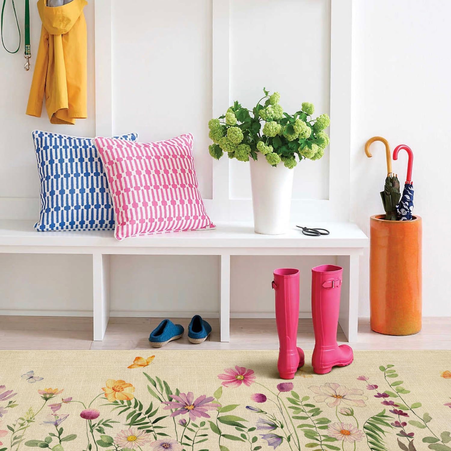 Spring Summer Farmhouse Kitchen Rugs and Mats Set of 2,Flower Floral Butterfly Kitchen Mat,Non Slip Washable Kitchen Floor Sink Mats Decorations for Home Kitchen 18"x48"+18"x30"