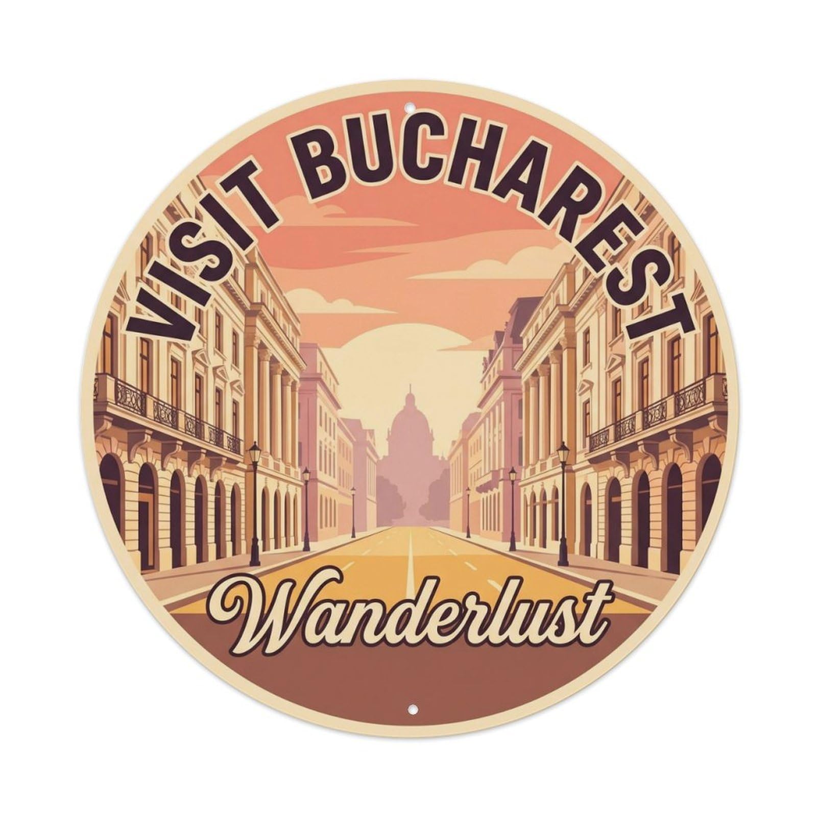 Okahys 8X8inch(20X20cm) Vintage Travel Bucharest Architecture Wanderlust Metal Tin Sign