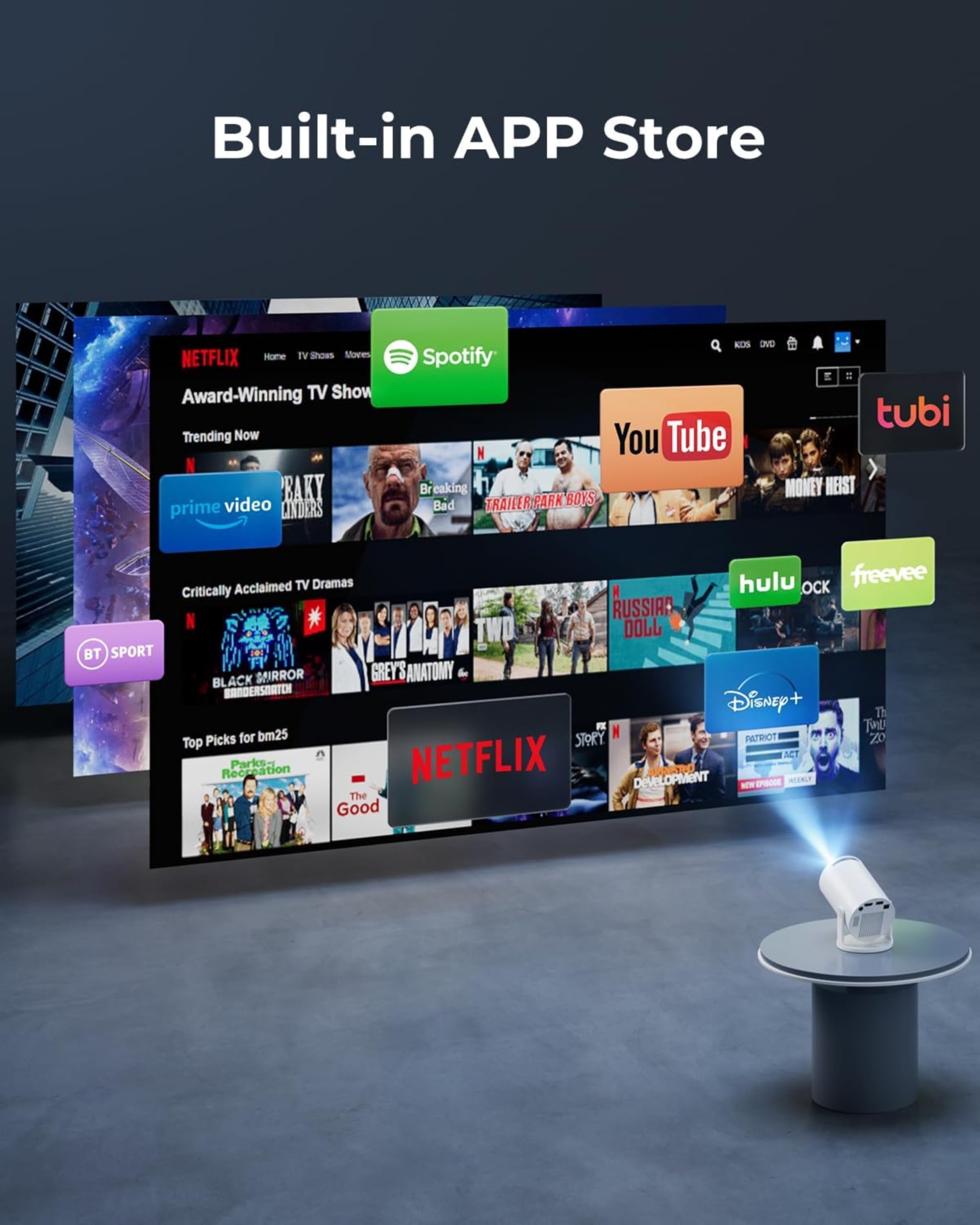 Mini Beamer Unterstützt 4K 1080P, Tragbarer Projektor mit WiFi 6 und Bluetooth 5.4, Kleiner Projektor Auto Keystone, 180° Drehung, Kompatibel mit HDMI/TV Stick/Memory Stick/Laptop
