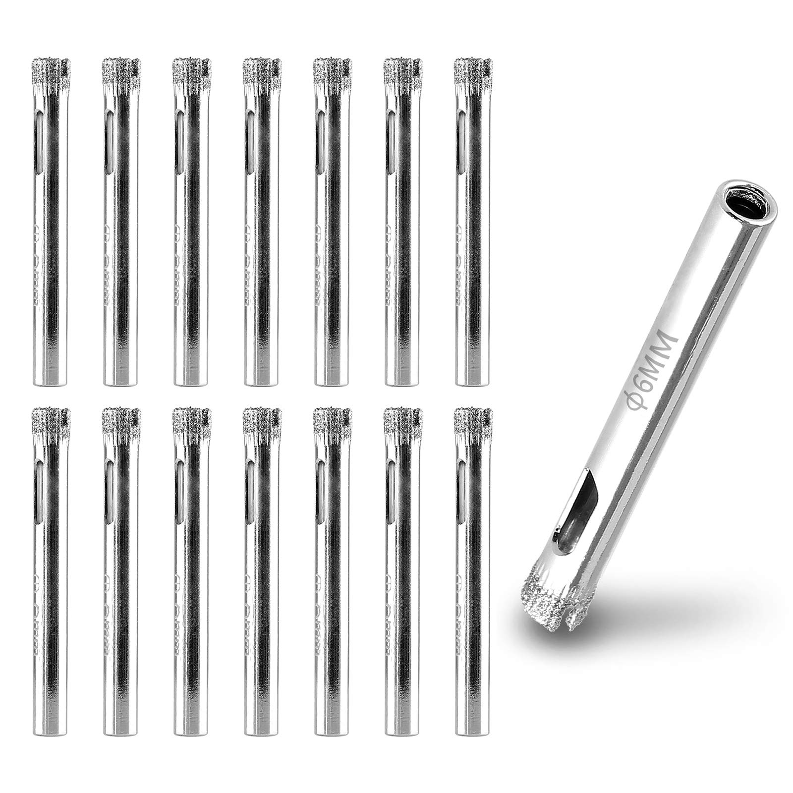 PHITUODA 15pcs 1/4-Inch / 6mm Diamond Drill Bits, Small Diamond Hole Saw Hollow Core Drill Bits for Glass Ceramic Porcelain Tiles Marble Granite