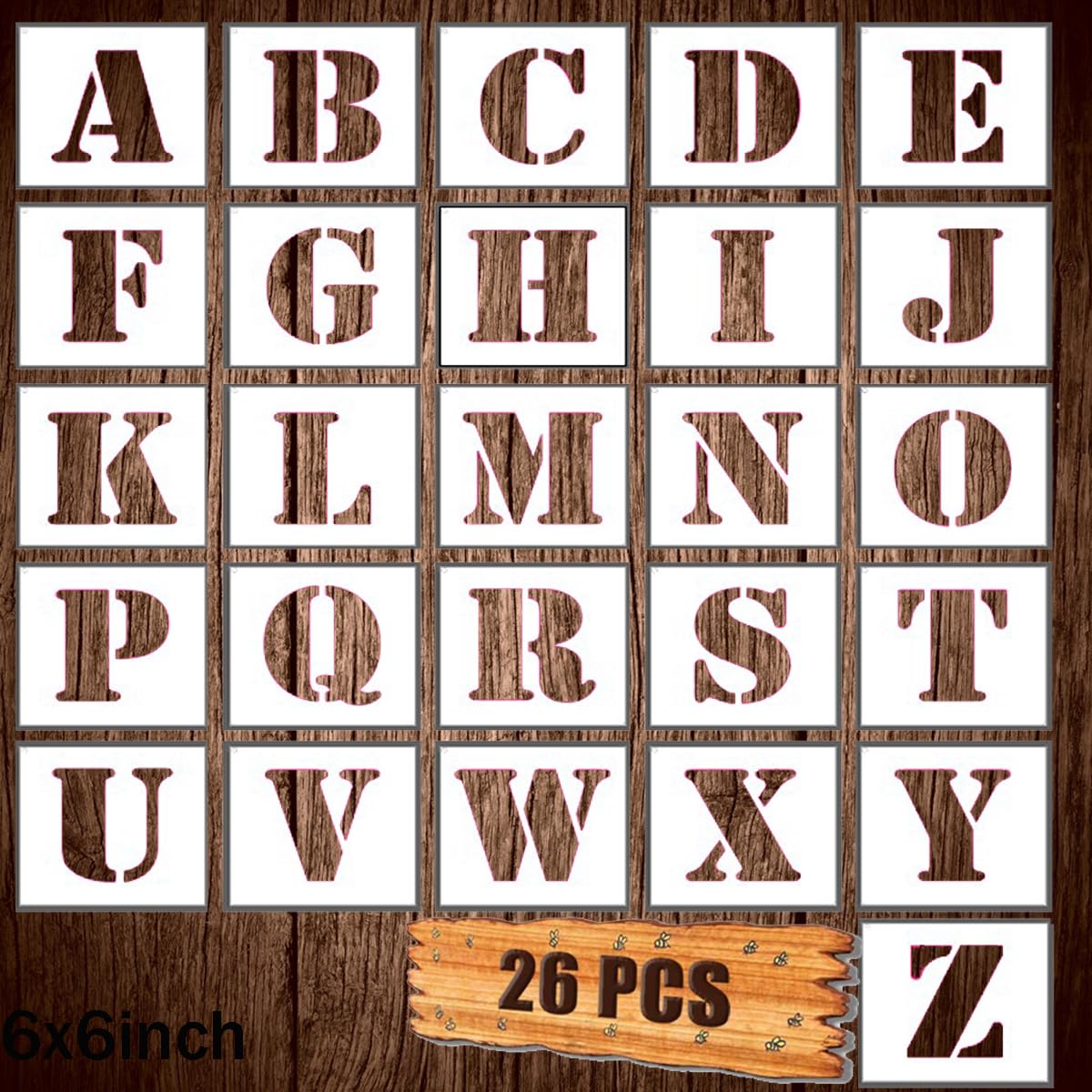 TUTINGKE 6inch Letter Stencils Set, 26Pcs Plastic Reusable Scale Spraying Alphabet Stencils Learning Templates for Painting Painting Wood Wall Home Decor,DIY Craft Projects,Family Names (6 Inch)