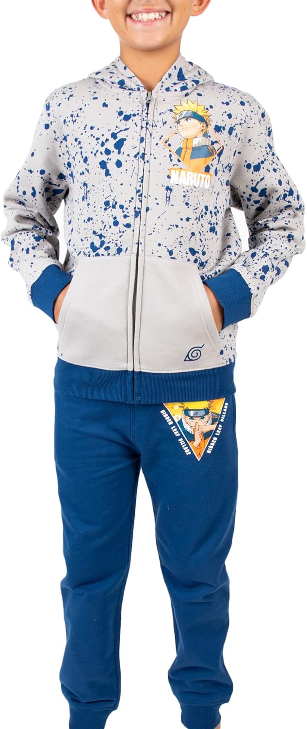 Bioworld Naruto Classic Youth Boys Gray Zip Hoodie and Navy Jogger Pants