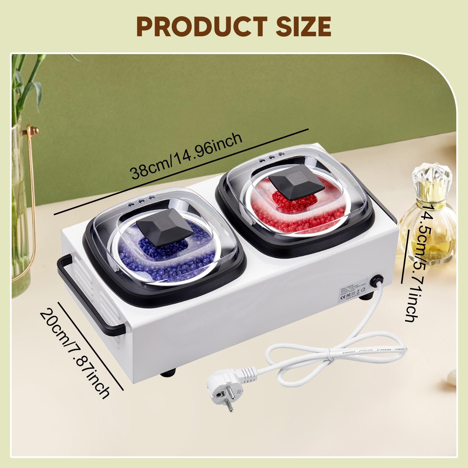 Generic Máquina Eléctrica Profesional para Cera Depilatoria Calentador de Doble Recipiente con Termostato Ajustable Diseño Compacto en PP Adecuado P