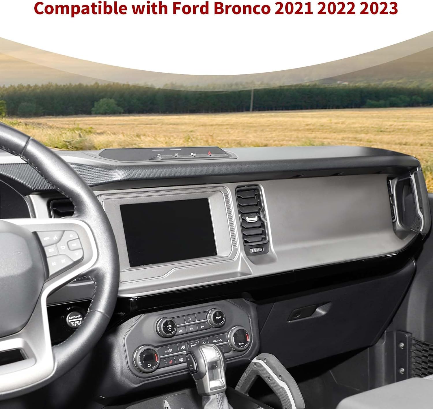 Dashboard Trim for Ford Bronco 2021+, Black ABS Center Console Panel Cover, Interior Decorative Overlay, Peel & Stick Installation (3PCS, Non-Replacement)