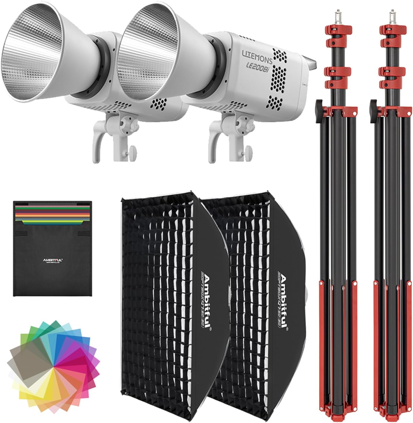 GODOX Light Kit, LE200Bi Continuous Output Lighting, Godox Lighting Kit with Quick Release Softbox, 280cm/ 9.18 FT Stand, 2800K-6500K, CRI 98+, Bluetooth/DMX Control for Studio, Filmmaking