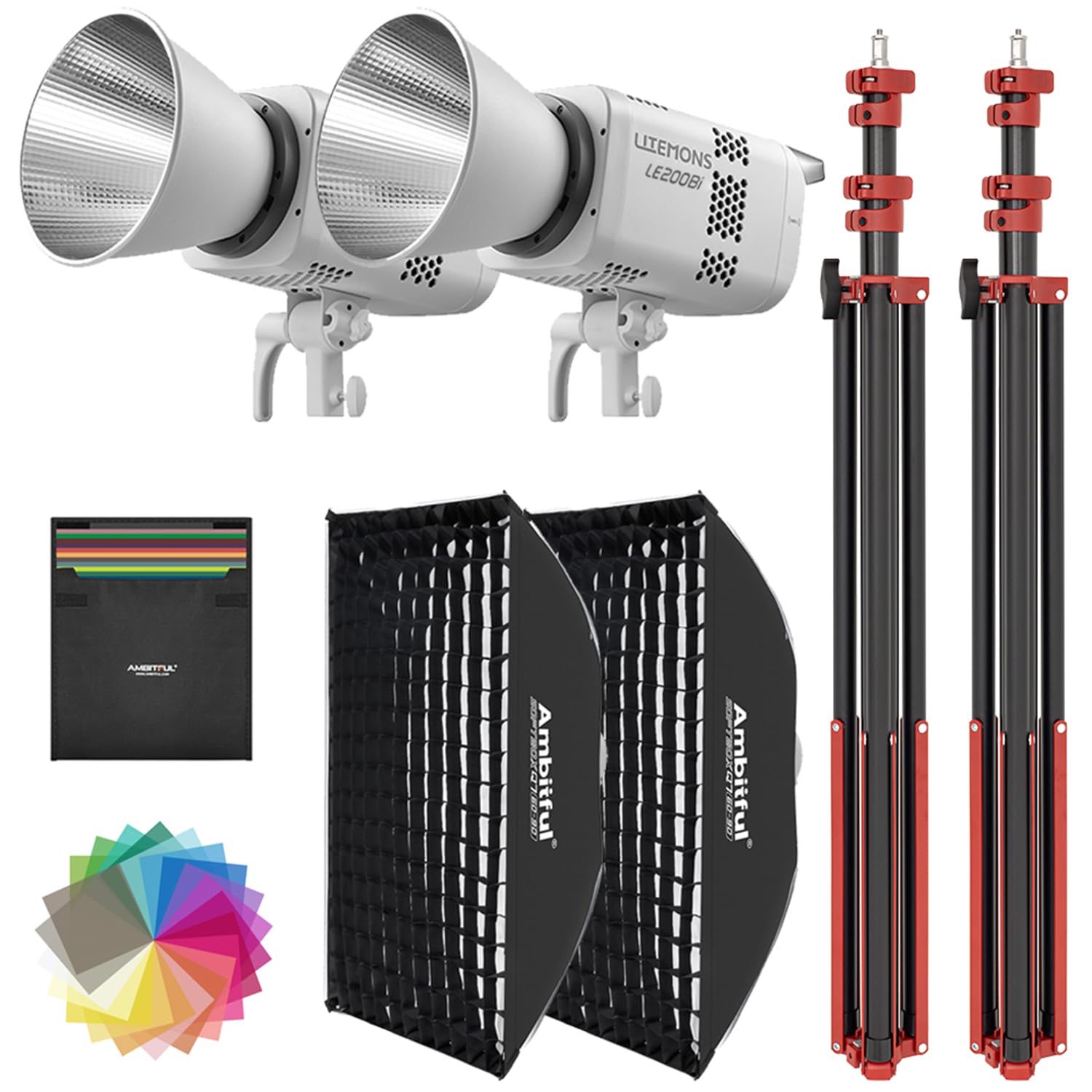GODOX LE200Bi 220W Kit luce video LED COB bicolore con 90×60cm softbox a sgancio rapido, stativo da 280 cm / 9,18 piedi, 2800K-6500K, CRI 98+, Bluetooth/DMX per studio, produzione video YouTube bian
